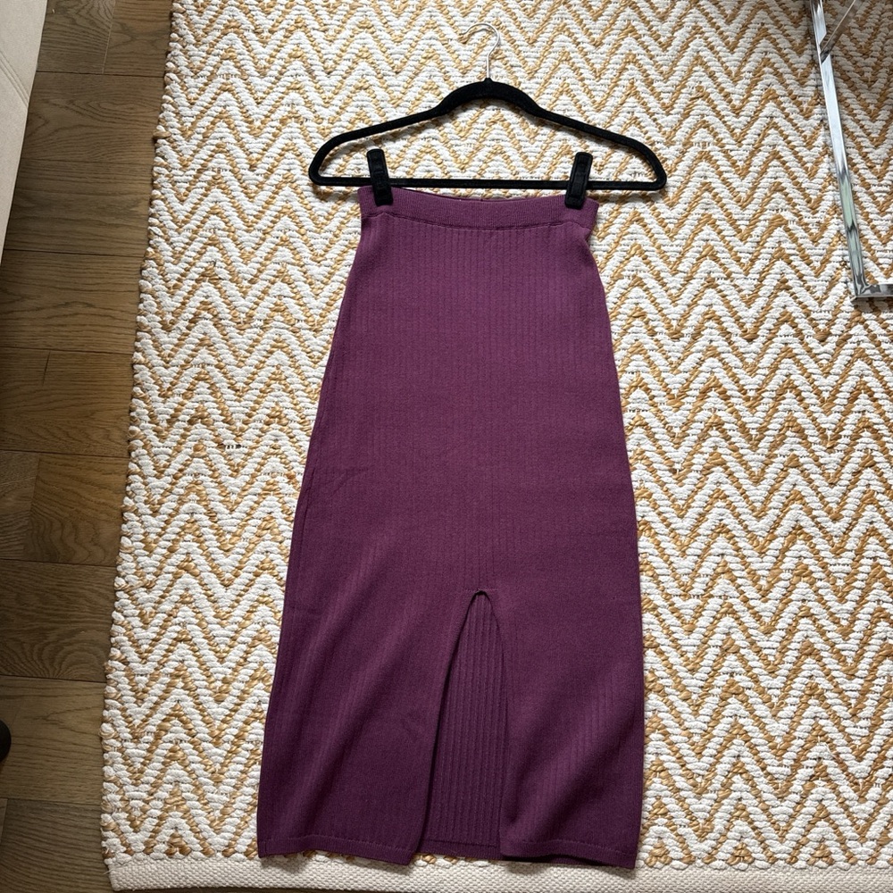 Free People Ribbed Midi Skirt in Plum